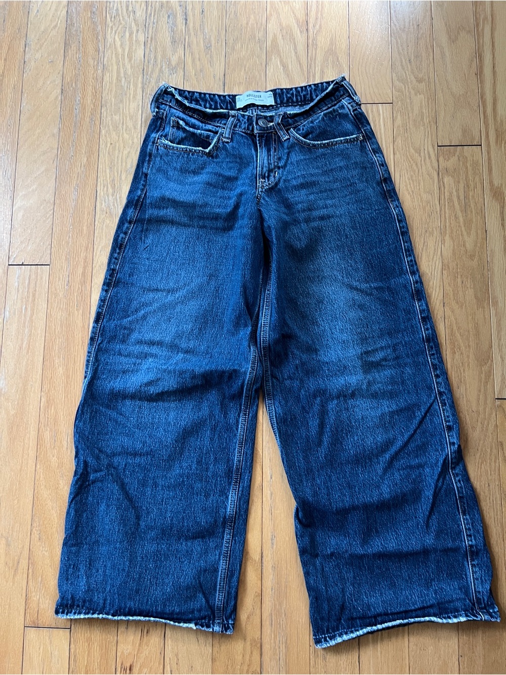Hollister Low Rise Super Baggy Dark Blue Wide-Leg Women's Jeans